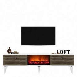 Mueble TV Arona Fireplace Blanco Nogal Practica Hogar