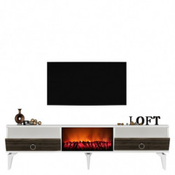 Mueble TV Arona Fireplace Blanco Nogal Practica Hogar