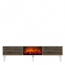 Mueble TV Arona Fireplace Blanco Nogal Practica Hogar