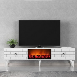 Mueble TV Varna Fireplace Blanco Practica Hogar