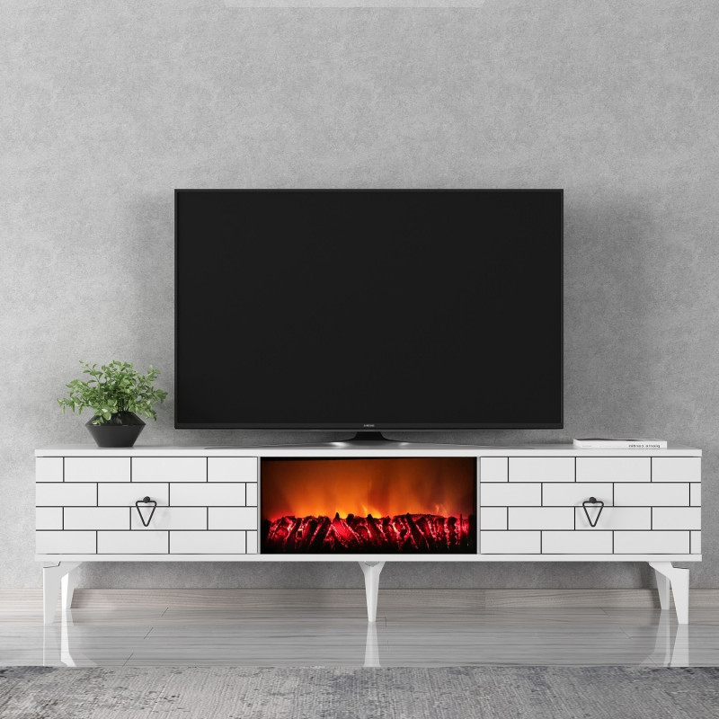 Mueble TV Varna Fireplace Blanco Practica Hogar Mueble TV Varna Fireplace Blanco Practica Hogar