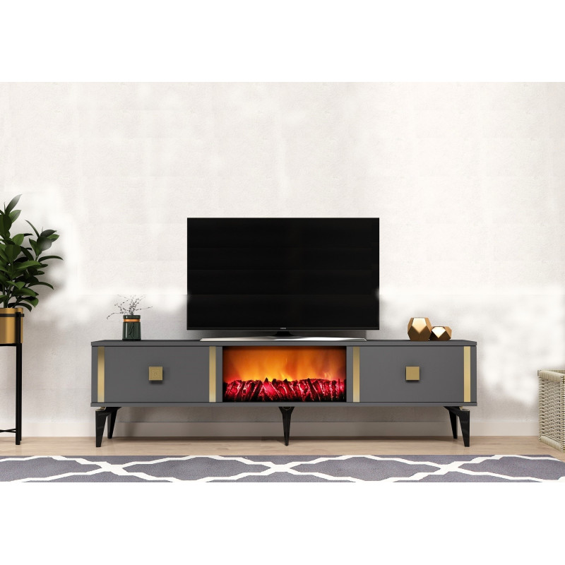 Mueble TV Doruk Fireplace Antracita Oro Practica Hogar Mueble TV Doruk Fireplace Antracita Oro Practica Hogar