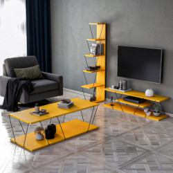 Conjunto de muebles de salón Epsilon negro amarillo Practica Hogar