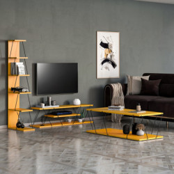 Conjunto de muebles de salón Epsilon negro amarillo Practica Hogar