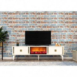 Mueble TV Doruk Fireplace Blanco Oro Practica Hogar