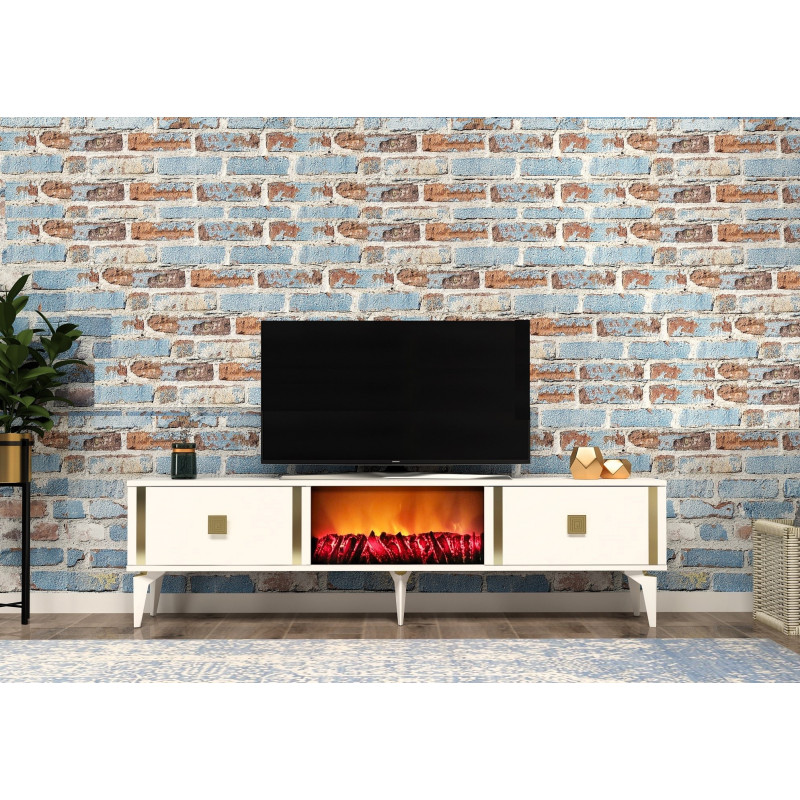 Mueble TV Doruk Fireplace Blanco Oro Practica Hogar Mueble TV Doruk Fireplace Blanco Oro Practica Hogar