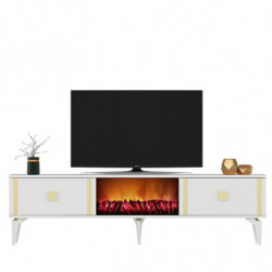 Mueble TV Doruk Fireplace Blanco Oro Practica Hogar