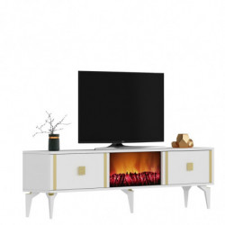 Mueble TV Doruk Fireplace Blanco Oro Practica Hogar
