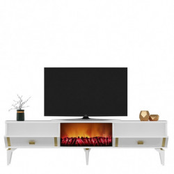 Mueble TV Doruk Fireplace Blanco Oro Practica Hogar