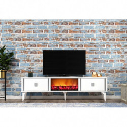 Mueble TV Doruk Fireplace Blanco Plata Practica Hogar