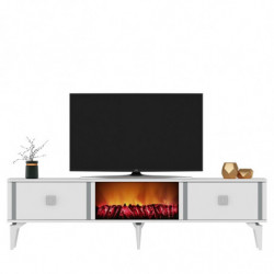 Mueble TV Doruk Fireplace Blanco Plata Practica Hogar