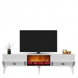 Mueble TV Doruk Fireplace Blanco Plata Practica Hogar