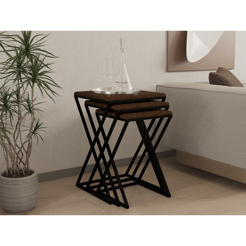 Set mesas de café (3 piezas) Z Zigon-negro nogal Practica Hogar Set mesas de café (3 piezas) Z Zigon-negro nogal Practica Hogar