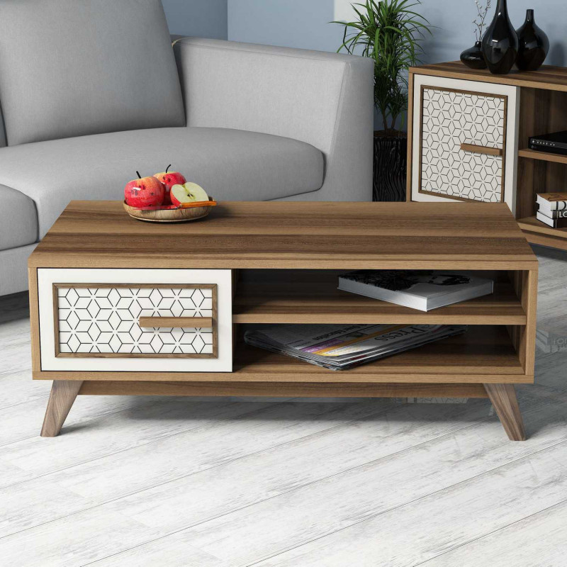 Mesa de centro Ayla crema nogal Practica Hogar Mesa de centro Ayla crema nogal Practica Hogar