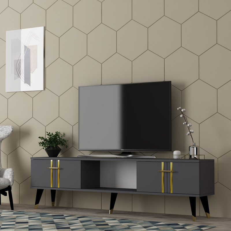 Mueble TV Asel Antracita Oro Practica Hogar Mueble TV Asel Antracita Oro Practica Hogar