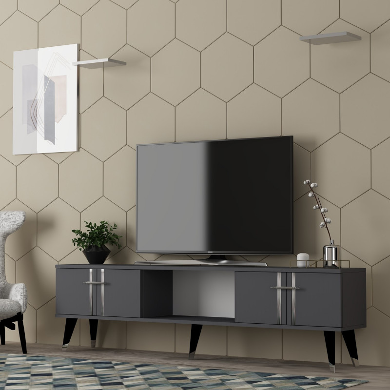 Mueble TV Asel Antracita Plata Practica Hogar Mueble TV Asel Antracita Plata Practica Hogar
