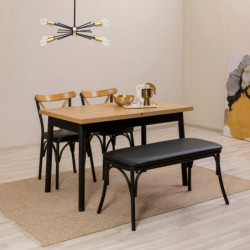 Set mesa comedor extensible y sillas (4 piezas) Oliver negro Practica Hogar