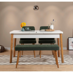 Set mesa comedor extensible y sillas (4 piezas) Santiago pino atlántico blanco verde Practica Hogar