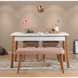 Set mesa comedor extensible y sillas (4 piezas) Santiago pino atlántico blanco piedra Practica Hogar
