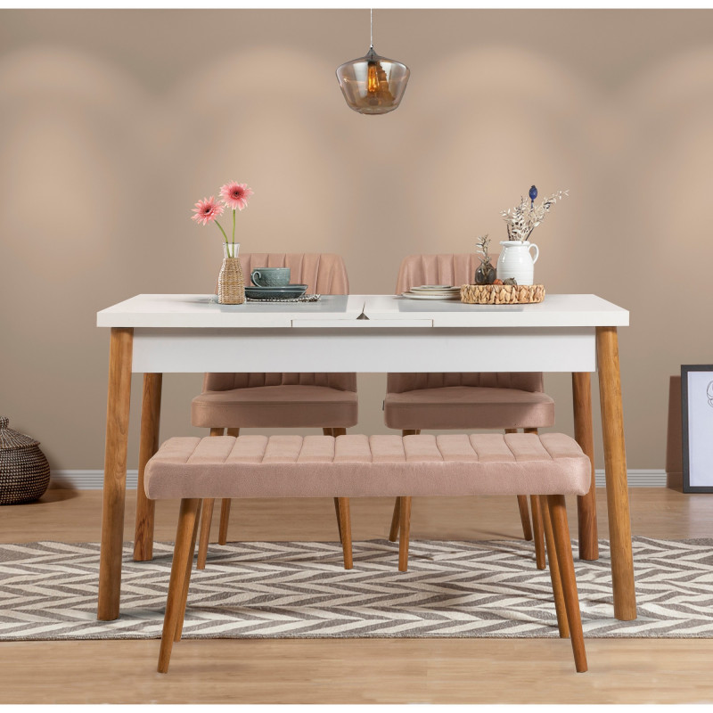 Set mesa comedor extensible y sillas (4 piezas) Santiago pino atlántico blanco piedra Practica Hogar Set mesa comedor extensible y sillas (4 piezas) Santiago pino atlántico blanco piedra Practica Hogar