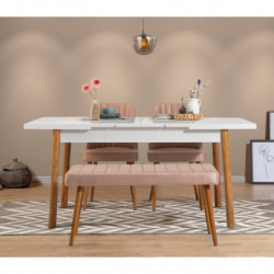 Set mesa comedor extensible y sillas (4 piezas) Santiago pino atlántico blanco piedra Practica Hogar