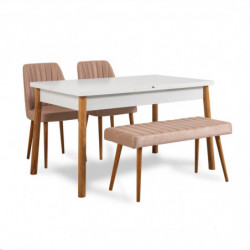 Set mesa comedor extensible y sillas (4 piezas) Santiago pino atlántico blanco piedra Practica Hogar