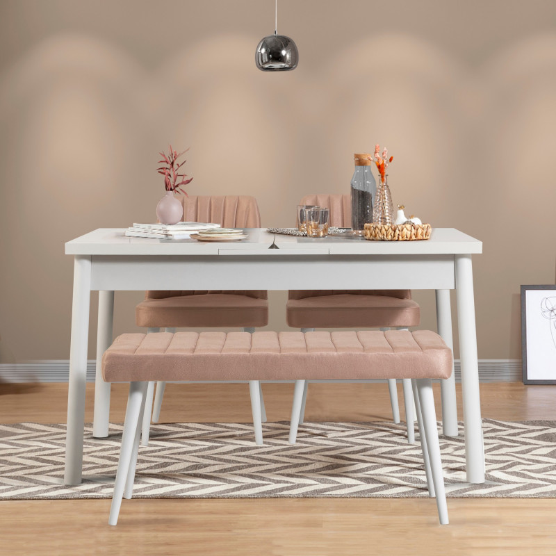 Set mesa comedor extensible y sillas (4 piezas) Santiago piedra blanco Practica Hogar Set mesa comedor extensible y sillas (4 piezas) Santiago piedra blanco Practica Hogar