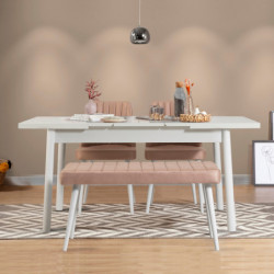 Set mesa comedor extensible y sillas (4 piezas) Santiago piedra blanco Practica Hogar