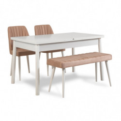 Set mesa comedor extensible y sillas (4 piezas) Santiago piedra blanco Practica Hogar