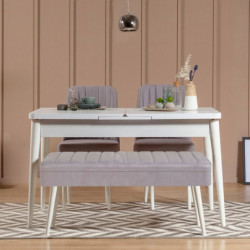 Set mesa comedor extensible y sillas (4 piezas) Vina 0701-3 gris blanco Practica Hogar