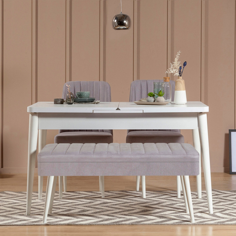 Set mesa comedor extensible y sillas (4 piezas) Vina 0701-3 gris blanco Practica Hogar Set mesa comedor extensible y sillas (4 piezas) Vina 0701-3 gris blanco Practica Hogar