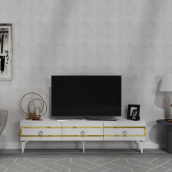 Mueble TV ipek Blanco Oro Practica Hogar