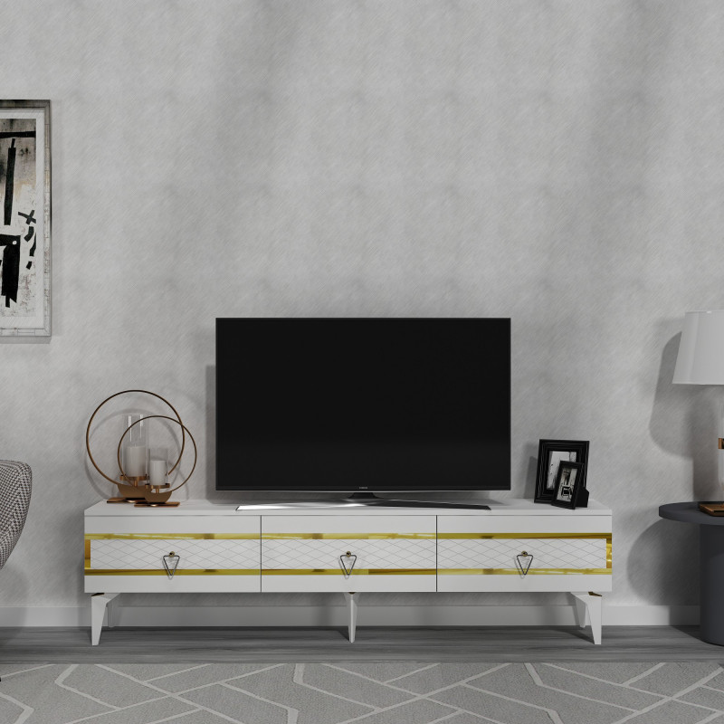Mueble TV ipek Blanco Oro Practica Hogar Mueble TV ipek Blanco Oro Practica Hogar