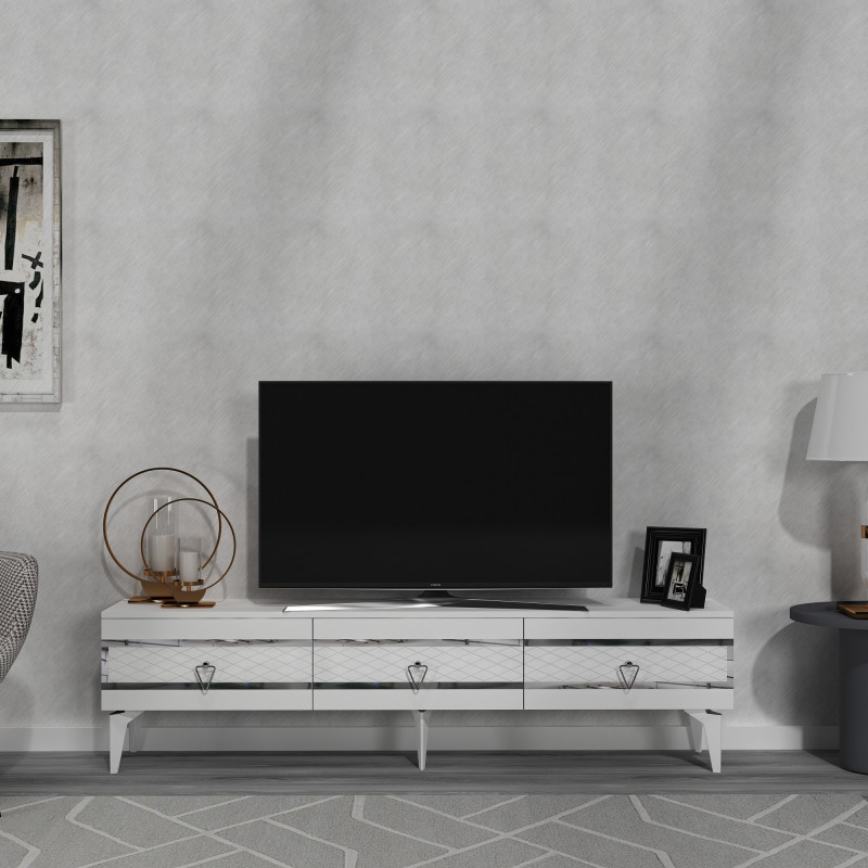 Mueble TV ipek Blanco Plata Practica Hogar Mueble TV ipek Blanco Plata Practica Hogar