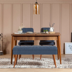 Set mesa comedor extensible y sillas (4 piezas) Vina 1048 3 nogal azul oscuro Practica Hogar