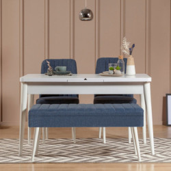 Set mesa comedor extensible y sillas (4 piezas) Vina 1048 3 azul oscuro blanco Practica Hogar