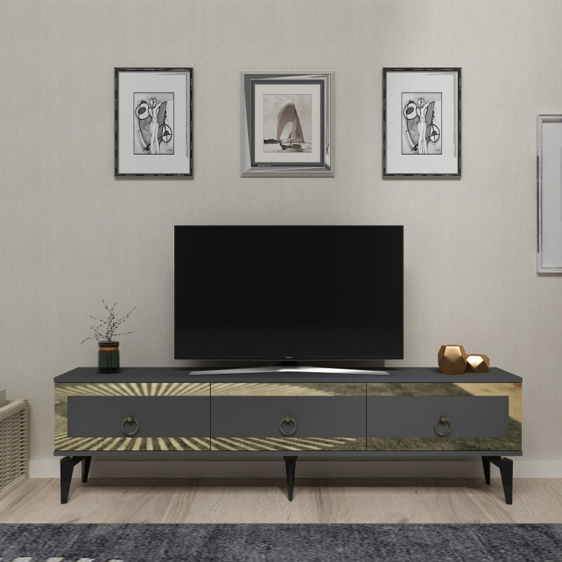 Mueble TV Ponny Antracita Oro Practica Hogar Mueble TV Ponny Antracita Oro Practica Hogar