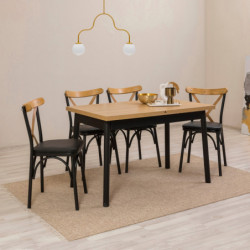 Set mesa comedor extensible y sillas (5 piezas) Oliver negro Practica Hogar