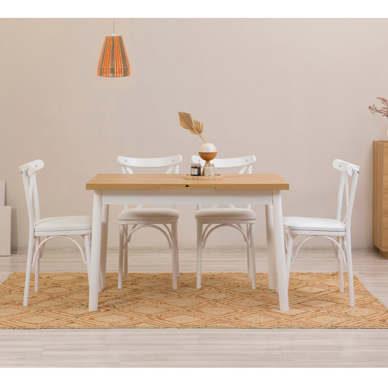 Set mesa comedor extensible y sillas (5 piezas) Oliver blanco Practica Hogar Set mesa comedor extensible y sillas (5 piezas) Oliver blanco Practica Hogar