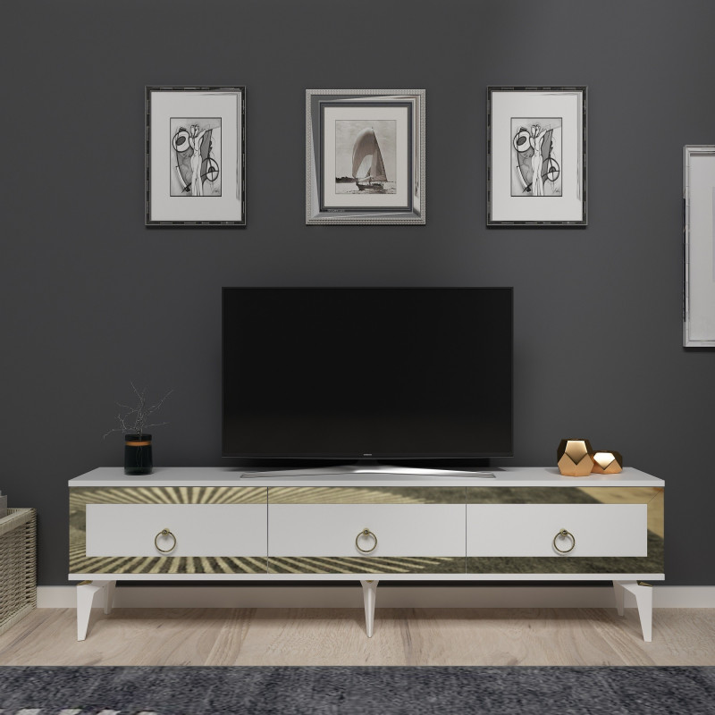 Mueble TV Ponny Blanco Oro Practica Hogar Mueble TV Ponny Blanco Oro Practica Hogar