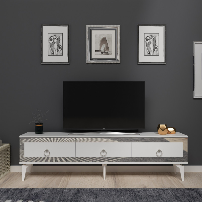 Mueble TV Ponny Blanco Plata Practica Hogar Mueble TV Ponny Blanco Plata Practica Hogar