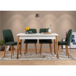 Set mesa comedor extensible y sillas (5 piezas) Santiago pino atlántico blanco verde Practica Hogar