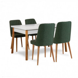 Set mesa comedor extensible y sillas (5 piezas) Santiago pino atlántico blanco verde Practica Hogar