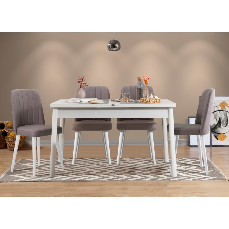 Set mesa comedor extensible y sillas (5 piezas) Santiago gris blanco Practica Hogar Set mesa comedor extensible y sillas (5 piezas) Santiago gris blanco Practica Hogar