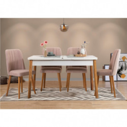 Set mesa comedor extensible y sillas (5 piezas) Santiago pino atlántico blanco piedra Practica Hogar