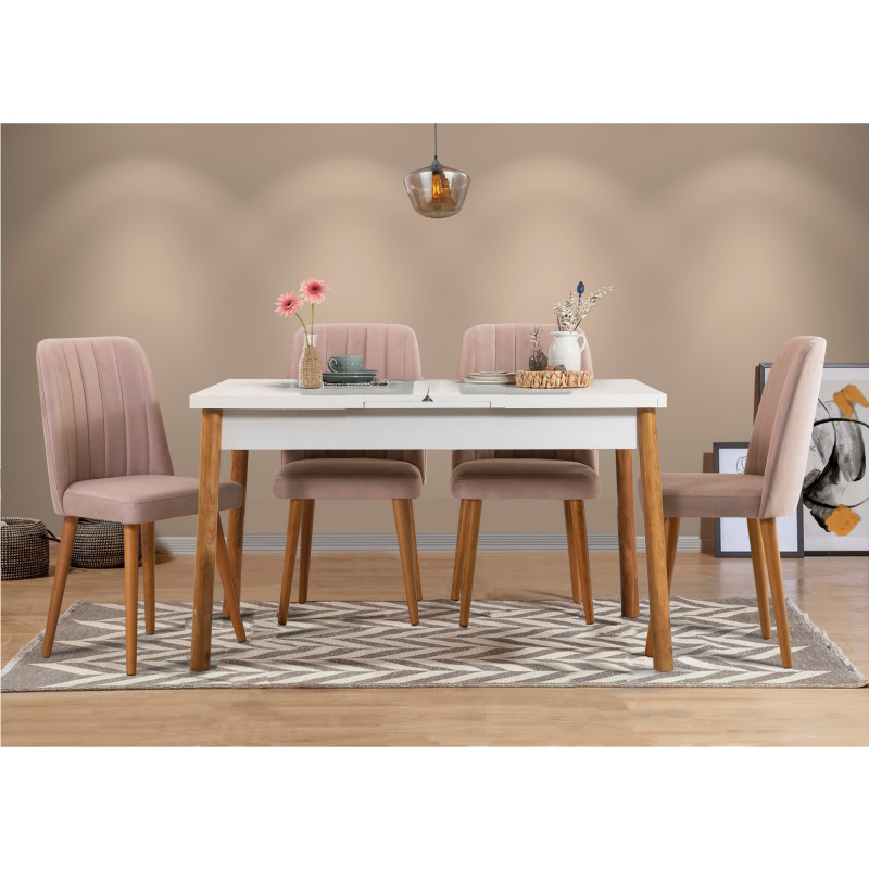 Set mesa comedor extensible y sillas (5 piezas) Santiago pino atlántico blanco piedra Practica Hogar Set mesa comedor extensible y sillas (5 piezas) Santiago pino atlántico blanco piedra Practica Hogar