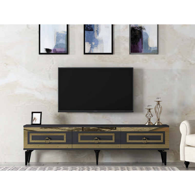 Mueble TV Karya Antracita Oro Practica Hogar Mueble TV Karya Antracita Oro Practica Hogar