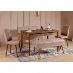 Set mesa comedor extensible y sillas (5 piezas) Vina 0900 4 piedra nogal Practica Hogar