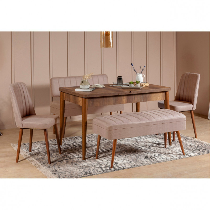 Set mesa comedor extensible y sillas (5 piezas) Vina 0900 4 piedra nogal Practica Hogar Set mesa comedor extensible y sillas (5 piezas) Vina 0900 4 piedra nogal Practica Hogar