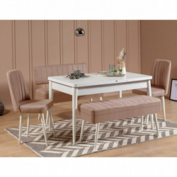 Set mesa comedor extensible y sillas (5 piezas) Vina 0900 4 piedra blanco Practica Hogar